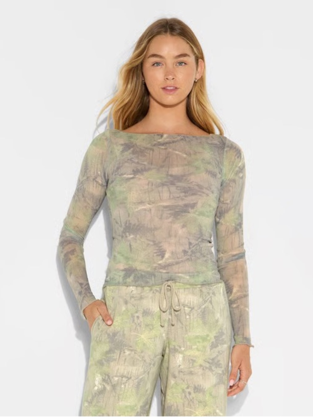 Wild Fable Sheer Mesh Camo Long Sleeve